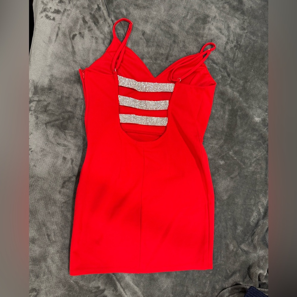 Charlotte Russe red dress open back with rhinestones size M